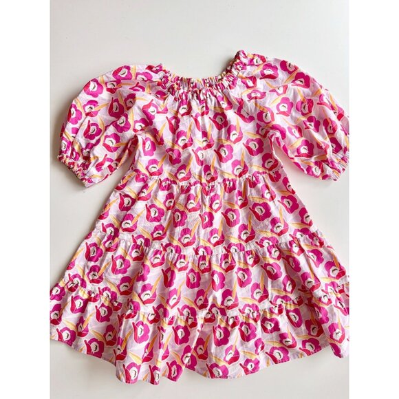 Girls' ZARA Pink Floral Cotton Poplin Puff Sleeve Tiered Dress, Size 13-14 - Picture 1 of 10